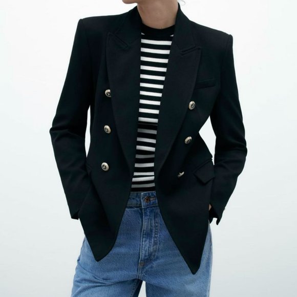 NWT ZARA Black Tailored Double Breasted Blazer - Picture 2 of 3